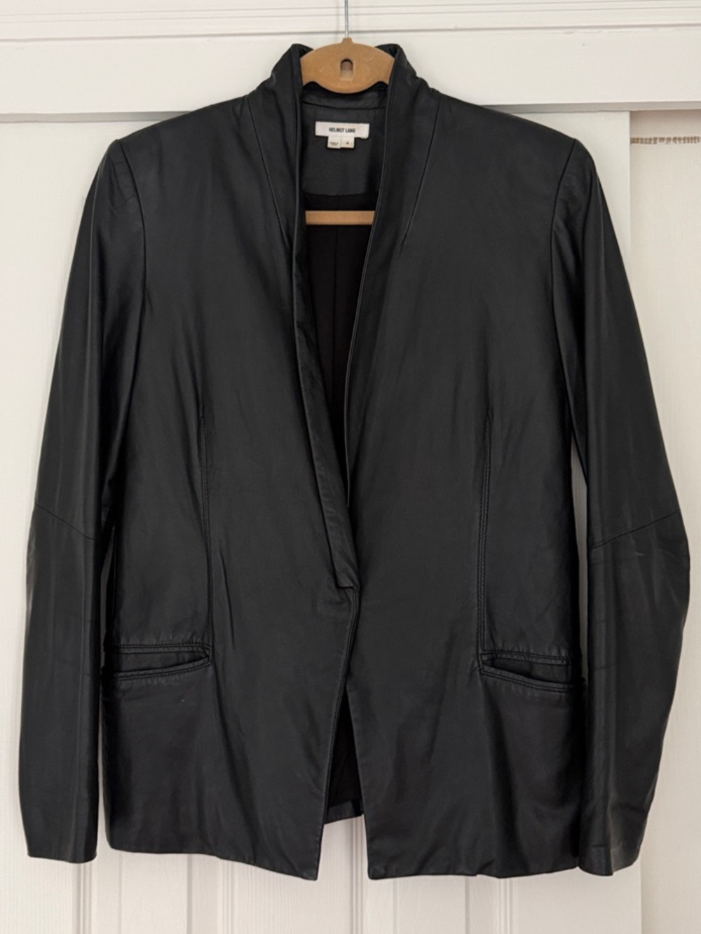 Helmut Lang Black 100% Lamb Leather Open-Front Blazer
